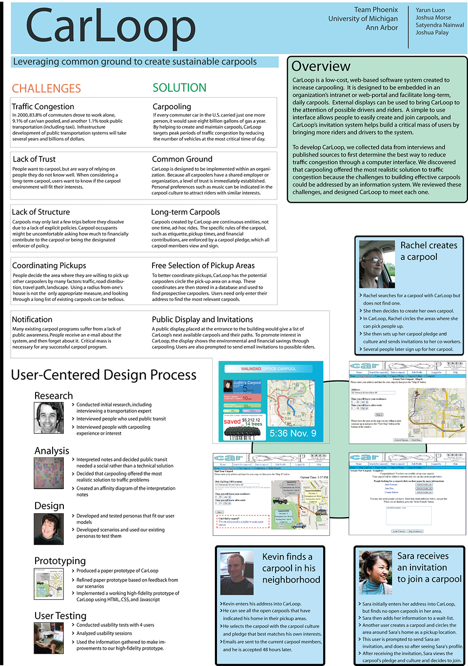 A project to reduce traffic congestion as part of the Computer-Human Interaction conference's 2007 student design contest.